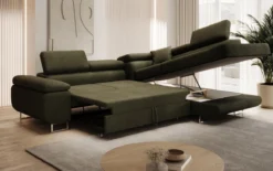 Designer Ecksofa Aston mit Schlaf- und Klappfunktion aus Bouclé