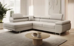 Designer Ecksofa Aston mit Schlaf- und Klappfunktion aus Bouclé