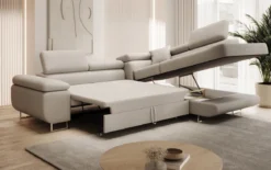 Designer Ecksofa Aston mit Schlaf- und Klappfunktion aus Bouclé
