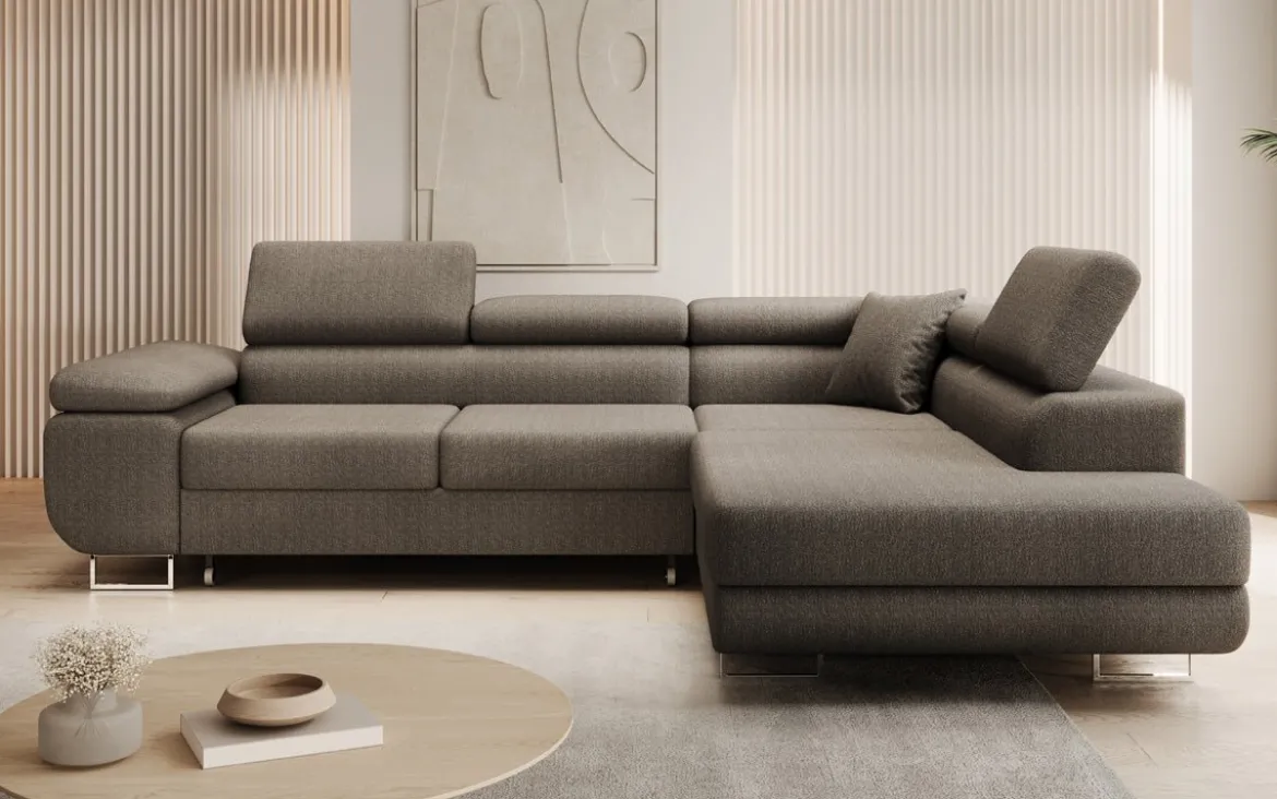 Designer Ecksofa Aston mit Schlaf- und Klappfunktion aus Bouclé