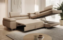 Designer Ecksofa Aston mit Schlaf- und Klappfunktion aus Bouclé