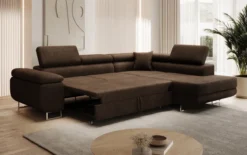 Designer Ecksofa Aston mit Schlaf- und Klappfunktion aus Bouclé