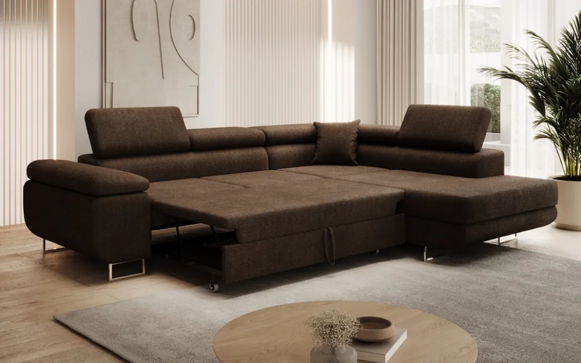Designer Ecksofa Aston mit Schlaf- und Klappfunktion aus Bouclé
