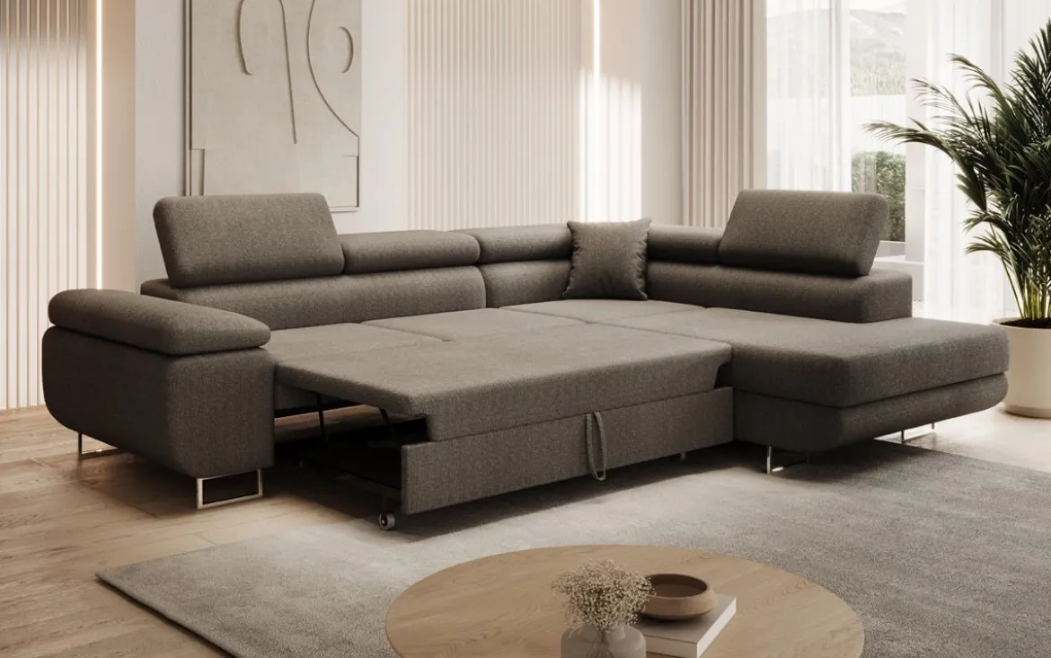 Designer Ecksofa Aston mit Schlaf- und Klappfunktion aus Bouclé