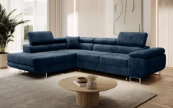 Designer Ecksofa Aston mit Schlaf- und Klappfunktion aus Samt