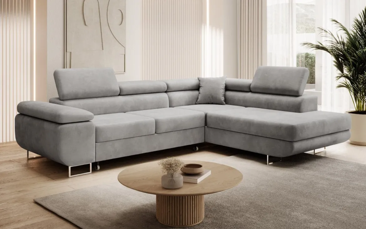Designer Ecksofa Aston mit Schlaf- und Klappfunktion aus Samt