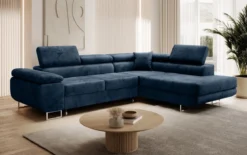Designer Ecksofa Aston mit Schlaf- und Klappfunktion aus Samt