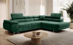 Designer Ecksofa Aston mit Schlaf- und Klappfunktion aus Samt