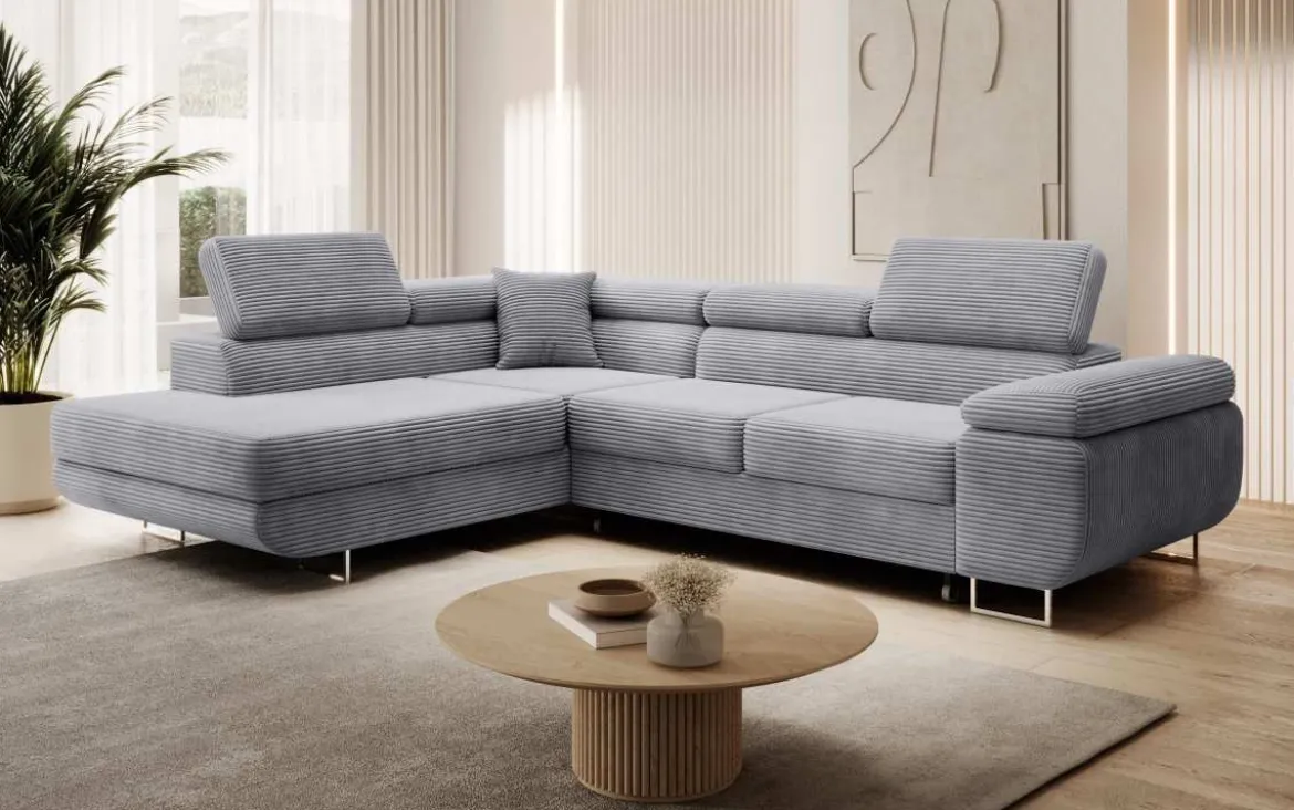 Designer Ecksofa Aston mit Schlaf- und Klappfunktion aus Cord
