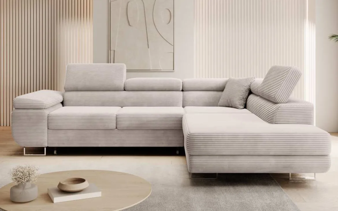 Designer Ecksofa Aston mit Schlaf- und Klappfunktion aus Cord