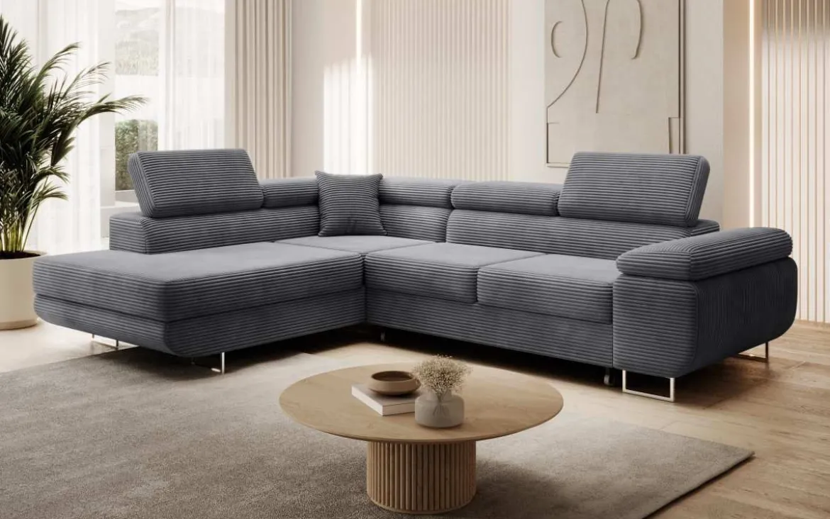Designer Ecksofa Aston mit Schlaf- und Klappfunktion aus Cord