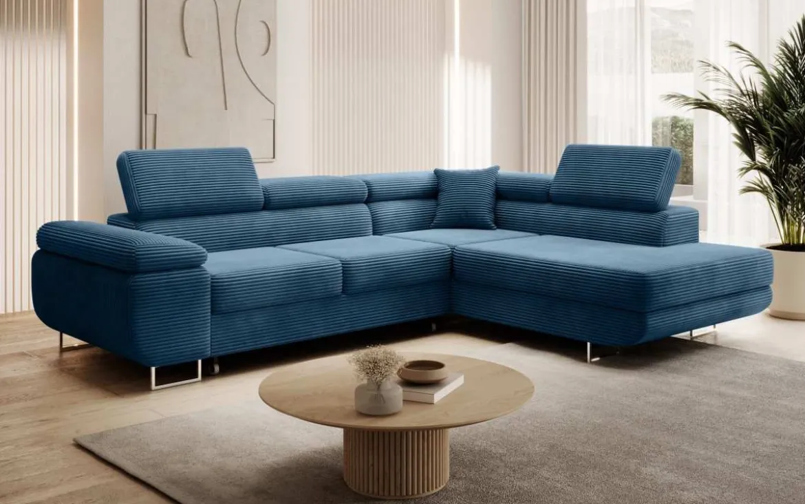 Designer Ecksofa Aston mit Schlaf- und Klappfunktion aus Cord