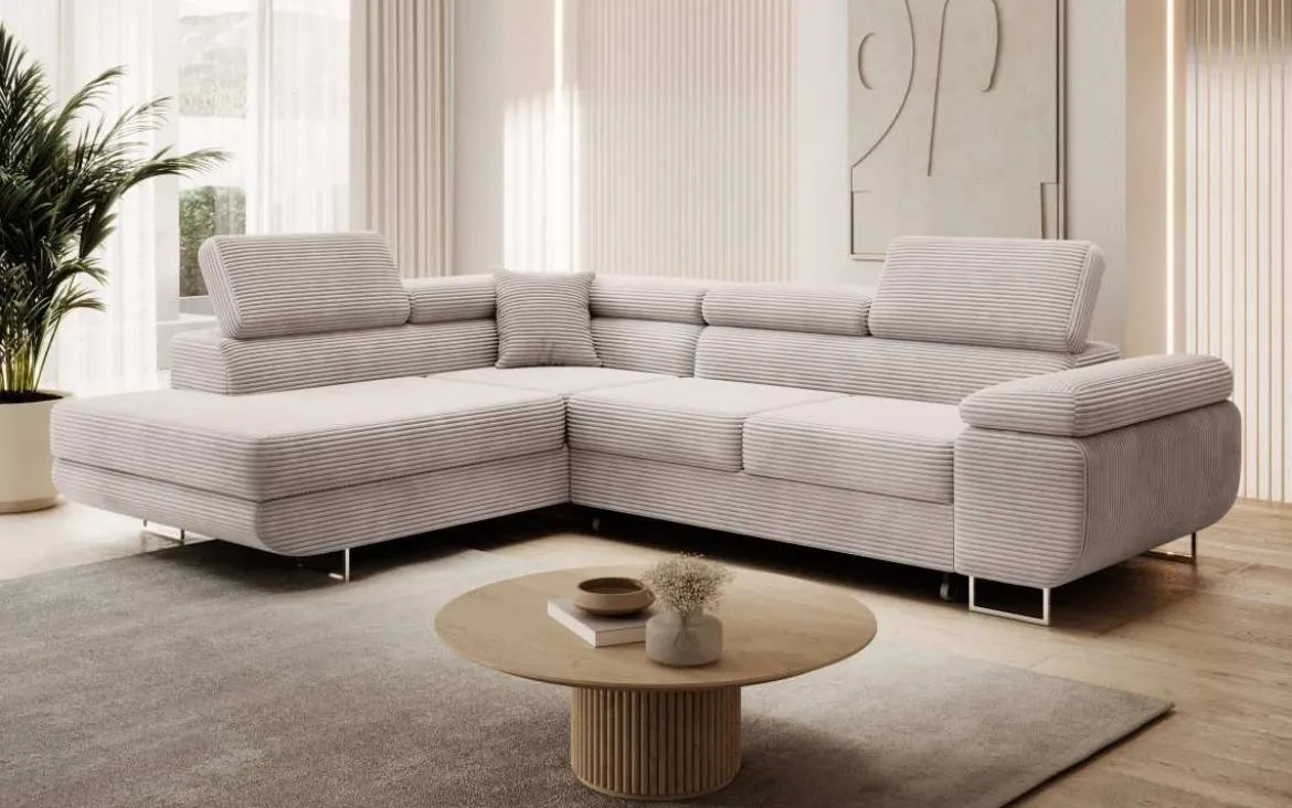 Designer Ecksofa Aston mit Schlaf- und Klappfunktion aus Cord