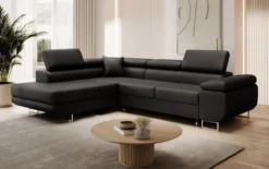 Designer Ecksofa Aston mit Schlaf- und Klappfunktion aus Kunstleder