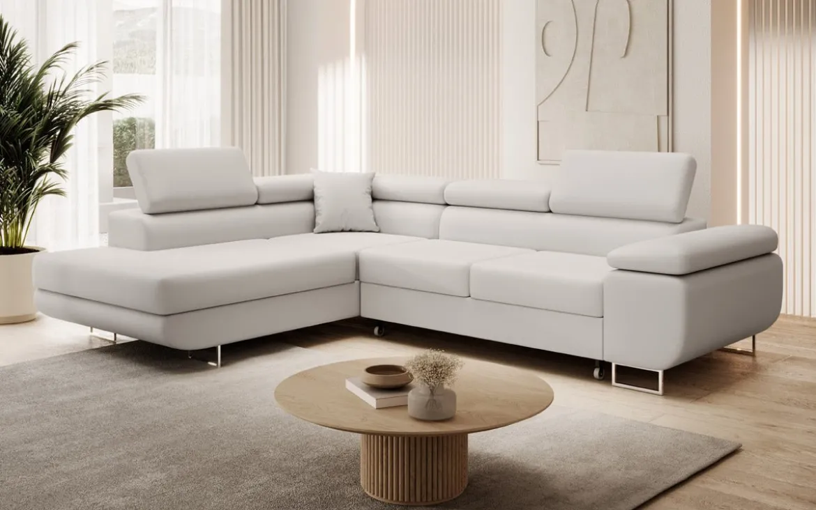 Designer Ecksofa Aston mit Schlaf- und Klappfunktion aus Kunstleder