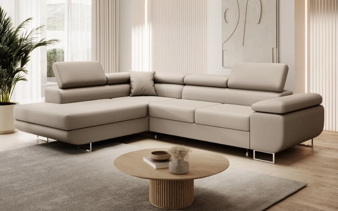 Designer Ecksofa Aston mit Schlaf- und Klappfunktion aus Kunstleder