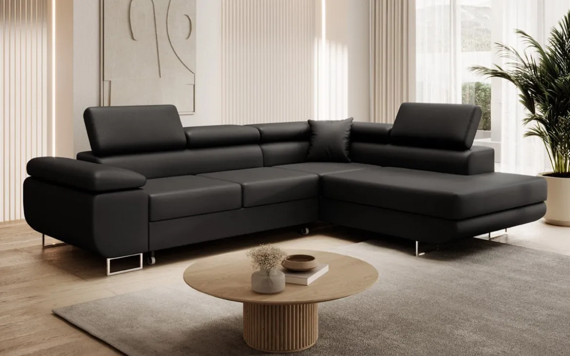 Designer Ecksofa Aston mit Schlaf- und Klappfunktion aus Kunstleder