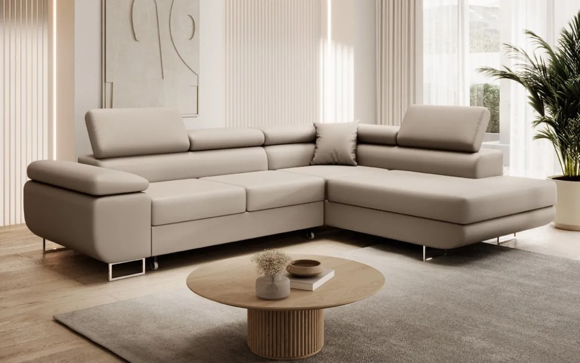 Designer Ecksofa Aston mit Schlaf- und Klappfunktion aus Kunstleder