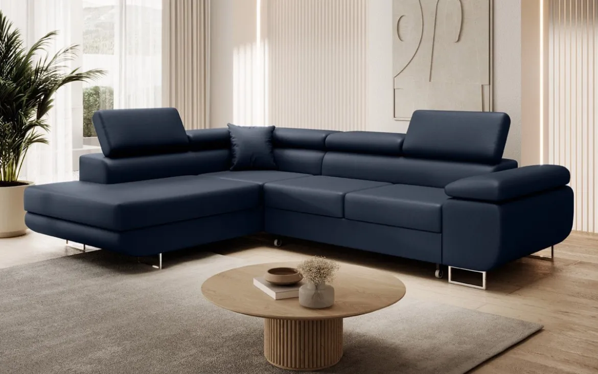 Designer Ecksofa Aston mit Schlaf- und Klappfunktion aus Kunstleder