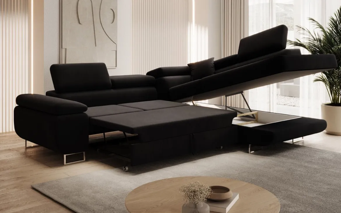 Designer Ecksofa Aston mit Schlaf- und Klappfunktion aus Kunstleder
