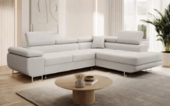 Designer Ecksofa Aston mit Schlaf- und Klappfunktion aus Kunstleder