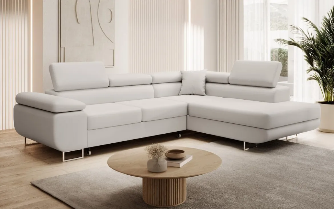 Designer Ecksofa Aston mit Schlaf- und Klappfunktion aus Kunstleder