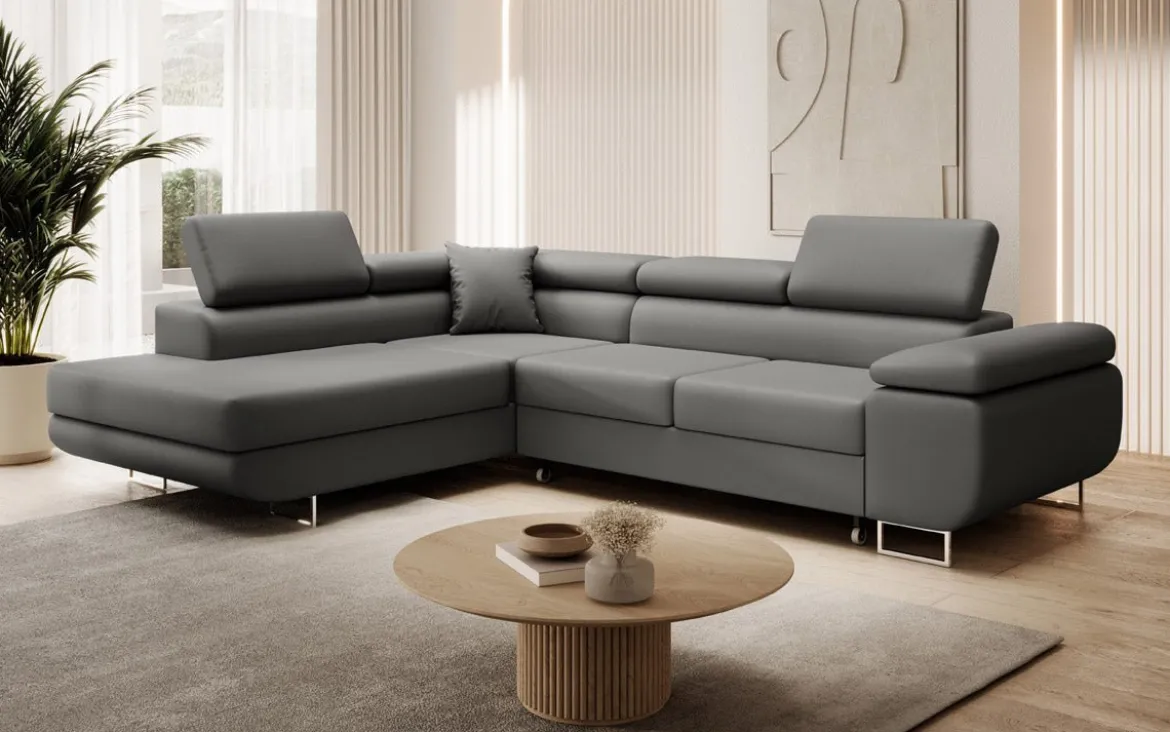 Designer Ecksofa Aston mit Schlaf- und Klappfunktion aus Kunstleder