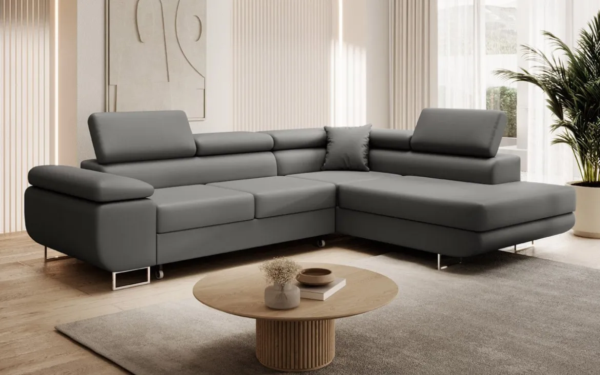 Designer Ecksofa Aston mit Schlaf- und Klappfunktion aus Kunstleder