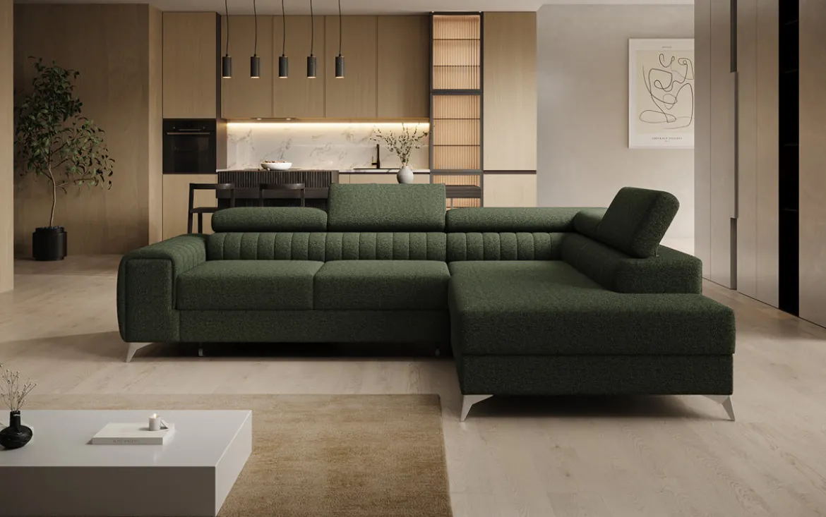 Designer Ecksofa Aurea mit Schlaf- und Klappfunktion in Bouclé