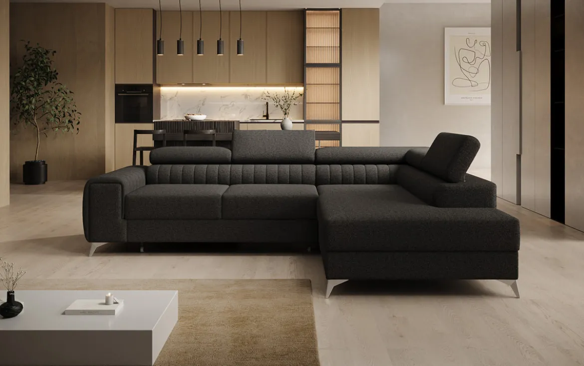 Designer Ecksofa Aurea mit Schlaf- und Klappfunktion in Bouclé