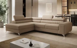 Designer Ecksofa Aurea mit Schlaf- und Klappfunktion in Bouclé