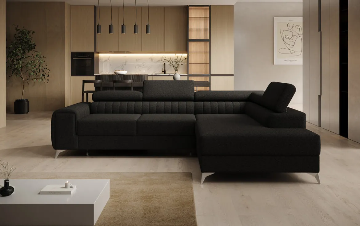 Designer Ecksofa Aurea mit Schlaf- und Klappfunktion in Bouclé