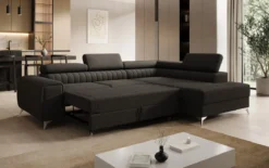 Designer Ecksofa Aurea mit Schlaf- und Klappfunktion in Bouclé