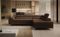 Designer Ecksofa Aurea mit Schlaf- und Klappfunktion in Bouclé