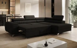 Designer Ecksofa Aurea mit Schlaf- und Klappfunktion in Bouclé
