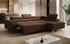 Designer Ecksofa Aurea mit Schlaf- und Klappfunktion in Bouclé