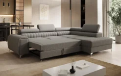 Designer Ecksofa Aurea mit Schlaf- und Klappfunktion in Bouclé