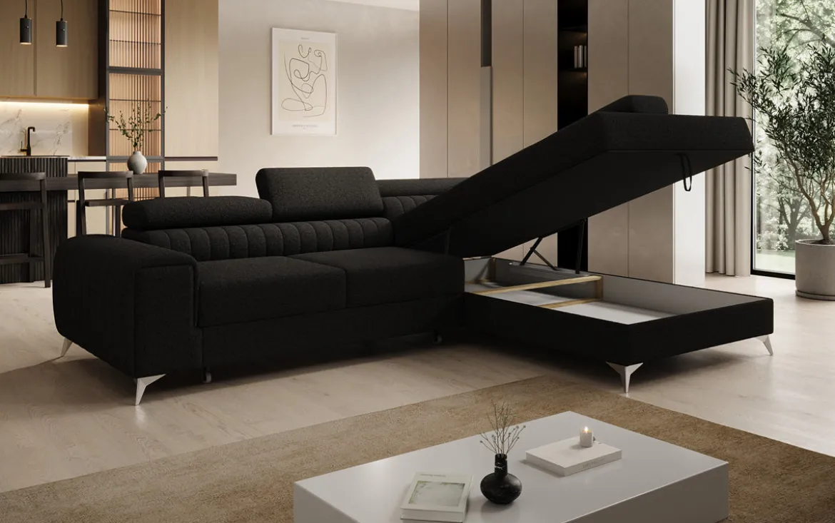 Designer Ecksofa Aurea mit Schlaf- und Klappfunktion in Bouclé