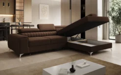 Designer Ecksofa Aurea mit Schlaf- und Klappfunktion in Bouclé