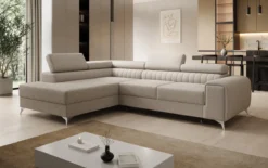 Designer Ecksofa Aurea mit Schlaf- und Klappfunktion in Bouclé