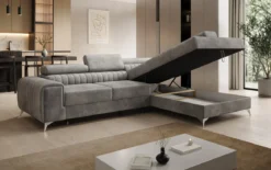 Designer Ecksofa Aurea mit Schlaf- und Klappfunktion in Samt