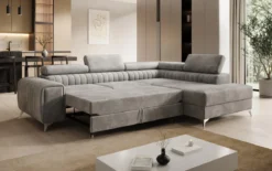Designer Ecksofa Aurea mit Schlaf- und Klappfunktion in Samt
