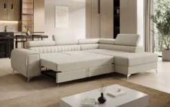 Designer Ecksofa Aurea mit Schlaf- und Klappfunktion in Samt