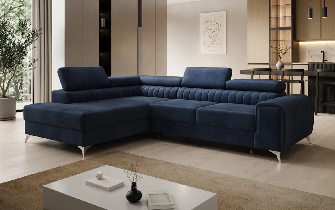 Designer Ecksofa Aurea mit Schlaf- und Klappfunktion in Samt