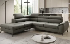Designer Ecksofa Aveline mit Schlaffunktion und Stauraum in Echtleder