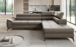 Designer Ecksofa Aveline mit Schlaffunktion und Stauraum in Echtleder