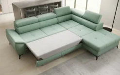 Designer Ecksofa Aveline mit Schlaffunktion und Stauraum in Echtleder