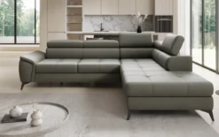 Designer Ecksofa Aveline mit Schlaffunktion und Stauraum in Echtleder