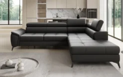 Designer Ecksofa Aveline mit Schlaffunktion und Stauraum in Echtleder
