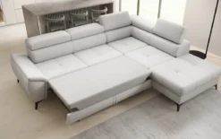 Designer Ecksofa Aveline mit Schlaffunktion und Stauraum in Echtleder